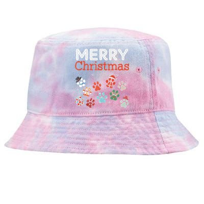 Merry Christmas Paw Prints For Dog Lovers Design Tank Top Tie-Dyed Bucket Hat