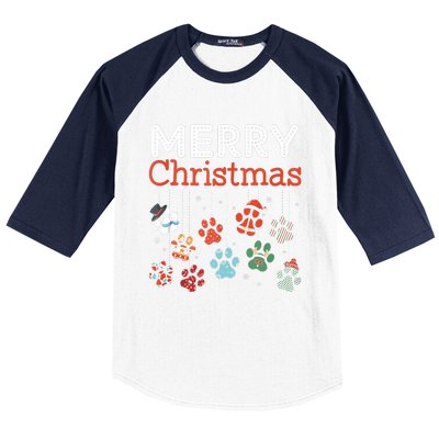 Merry Christmas Paw Prints For Dog Lovers Design Tank Top Baseball Sleeve Shirt