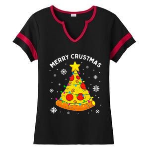 Merry Crustmas Pizza Christmas Tree Light Xmas Ladies Halftime Notch Neck Tee