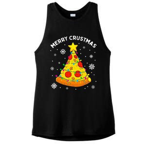 Merry Crustmas Pizza Christmas Tree Light Xmas Ladies PosiCharge Tri-Blend Wicking Tank