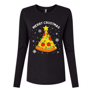 Merry Crustmas Pizza Christmas Tree Light Xmas Womens Cotton Relaxed Long Sleeve T-Shirt