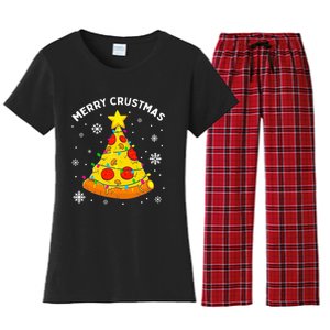 Merry Crustmas Pizza Christmas Tree Light Xmas Women's Flannel Pajama Set