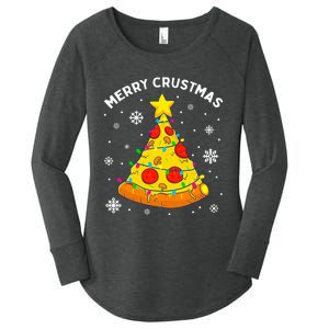 Merry Crustmas Pizza Christmas Tree Light Xmas Women's Perfect Tri Tunic Long Sleeve Shirt