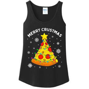 Merry Crustmas Pizza Christmas Tree Light Xmas Ladies Essential Tank