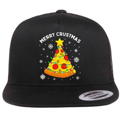 Merry Crustmas Pizza Christmas Tree Light Xmas Flat Bill Trucker Hat