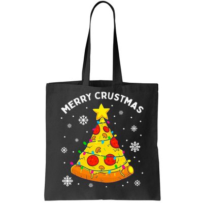 Merry Crustmas Pizza Christmas Tree Light Xmas Tote Bag