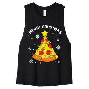 Merry Crustmas Pizza Christmas Tree Light Xmas Women's Racerback Cropped Tank