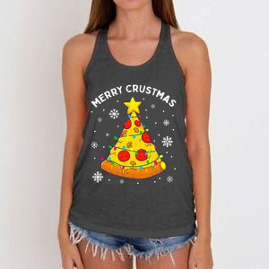 Merry Crustmas Pizza Christmas Tree Light Xmas Women's Knotted Racerback Tank