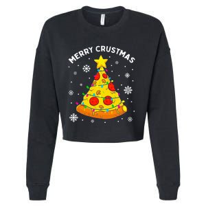 Merry Crustmas Pizza Christmas Tree Light Xmas Cropped Pullover Crew