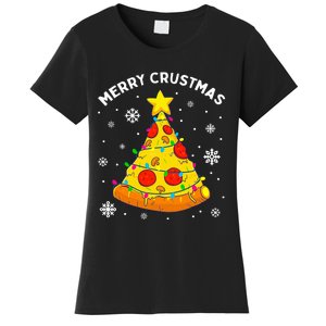 Merry Crustmas Pizza Christmas Tree Light Xmas Women's T-Shirt