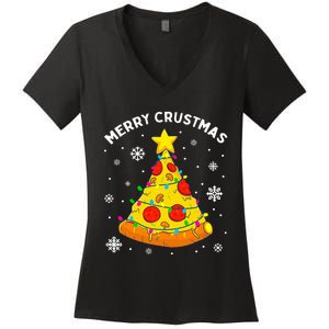 Merry Crustmas Pizza Christmas Tree Light Xmas Women's V-Neck T-Shirt