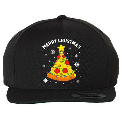 Merry Crustmas Pizza Christmas Tree Light Xmas Wool Snapback Cap