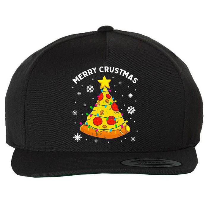 Merry Crustmas Pizza Christmas Tree Light Xmas Wool Snapback Cap