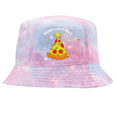 Merry Crustmas Pizza Christmas Tree Light Xmas Tie-Dyed Bucket Hat