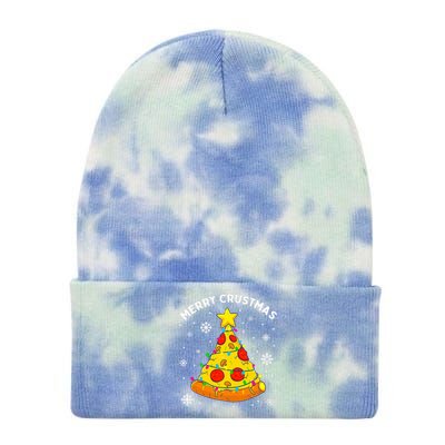 Merry Crustmas Pizza Christmas Tree Light Xmas Tie Dye 12in Knit Beanie