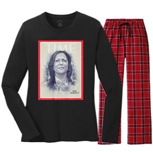 Magazine Cover President Kamala Harris Time Cover Campaign Supporters 2024 Women's Long Sleeve Flannel Pajama Set 