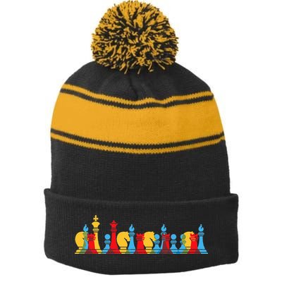Multicolored Chess Pieces Thinking Smart Gift Stripe Pom Pom Beanie