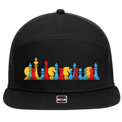 Multicolored Chess Pieces Thinking Smart Gift 7 Panel Mesh Trucker Snapback Hat