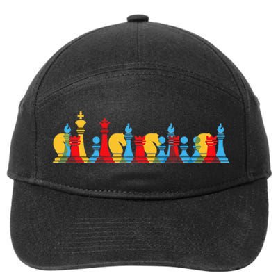 Multicolored Chess Pieces Thinking Smart Gift 7-Panel Snapback Hat