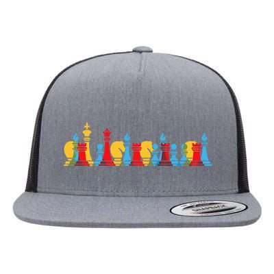 Multicolored Chess Pieces Thinking Smart Gift Flat Bill Trucker Hat