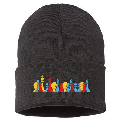 Multicolored Chess Pieces Thinking Smart Gift Sustainable Knit Beanie