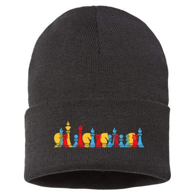 Multicolored Chess Pieces Thinking Smart Gift Sustainable Knit Beanie