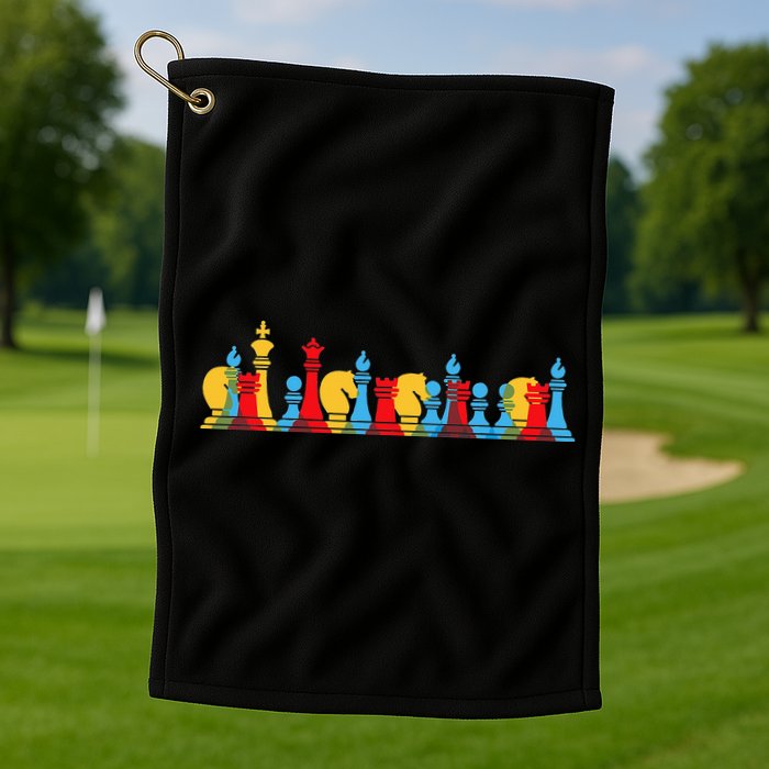 Multicolored Chess Pieces Thinking Smart Gift Golf Towel