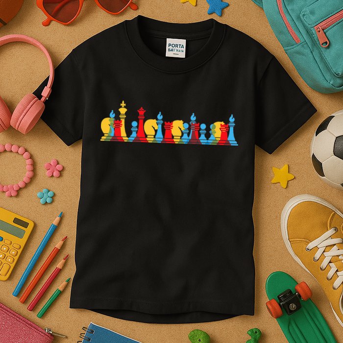 Multicolored Chess Pieces Thinking Smart Gift Kids T-Shirt