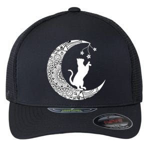 Moon Cat Playful Funny Cat Dala Crescent Moon Witch Funny Gift Flexfit Unipanel Trucker Cap