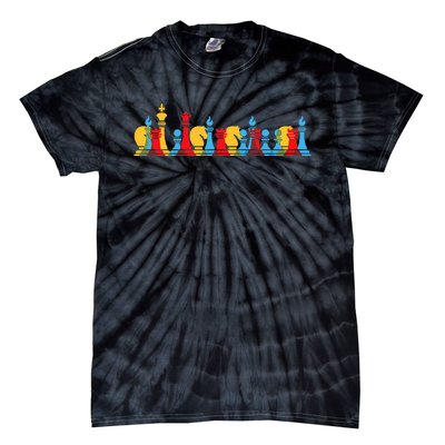 Multicolored Chess Pieces Thinking Smart Funny chess Tie-Dye T-Shirt