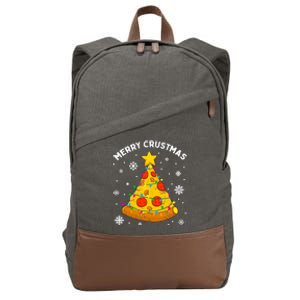 Merry Crustmas Pizza Christmas Tree Xmas Gifts Cotton Canvas Backpack