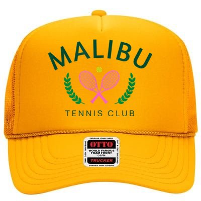 Malibu California Preppy Tennis Club High Crown Mesh Back Trucker Hat