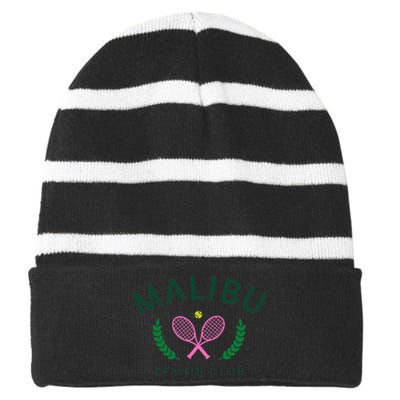 Malibu California Preppy Tennis Club Striped Beanie with Solid Band