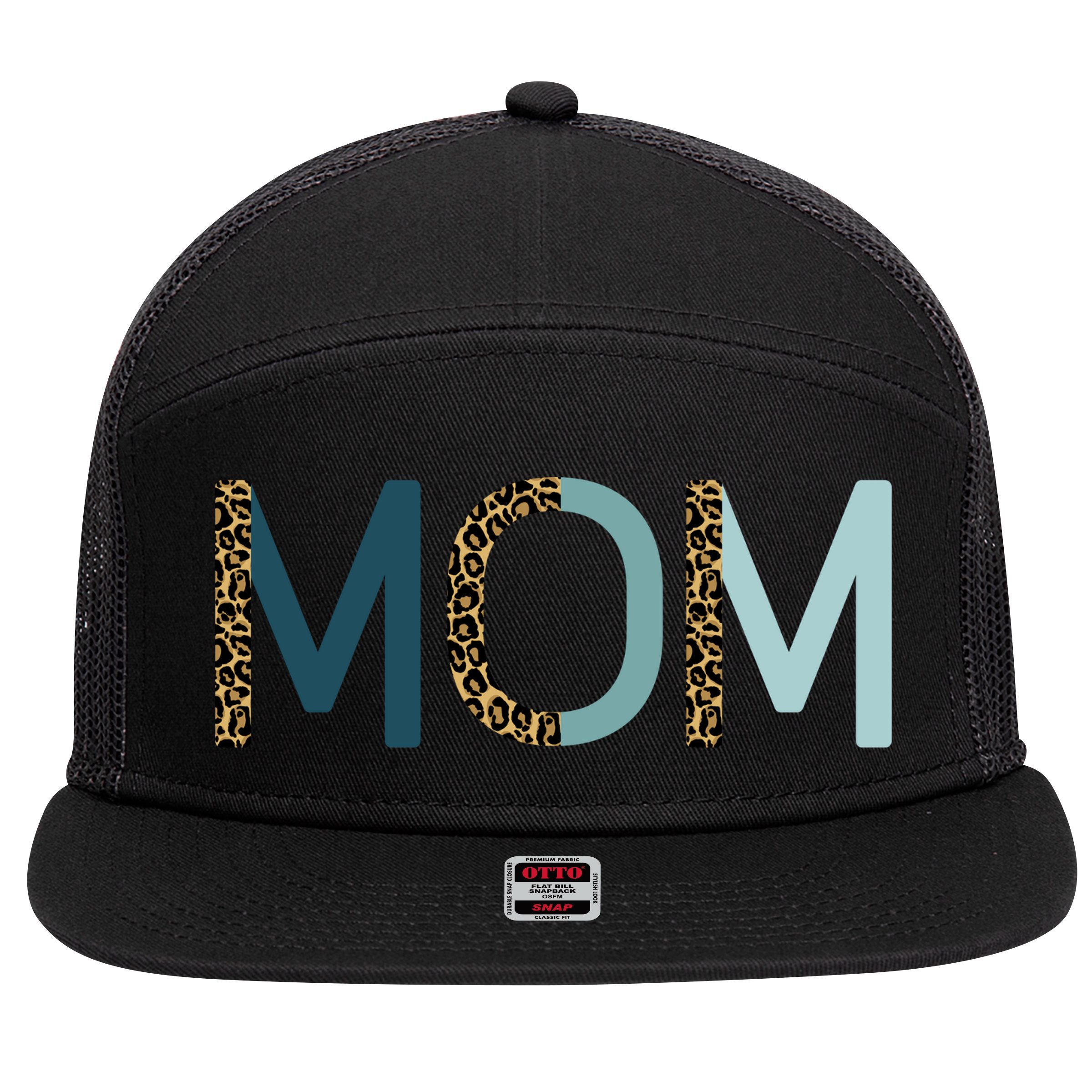 Mom Cheetah Print Cute Mother's Day Gift 7 Panel Mesh Trucker Snapback Hat