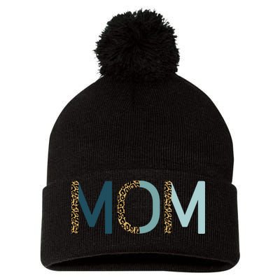 Mom Cheetah Print Cute Mother's Day Gift Pom Pom 12in Knit Beanie