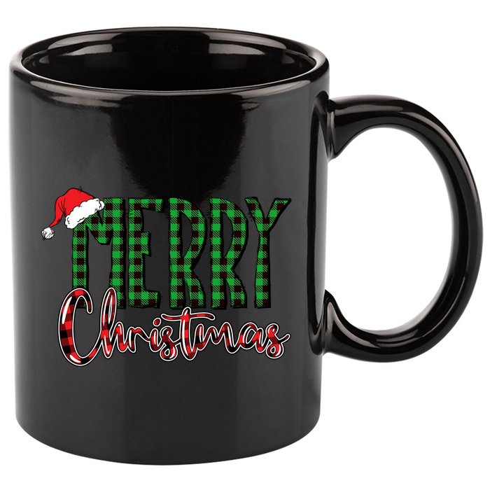 Merry Christmas Plaid Holiday Festive 11oz C Handle Ceramic Mug