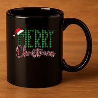 Merry Christmas Plaid Holiday Festive 11oz C Handle Ceramic Mug
