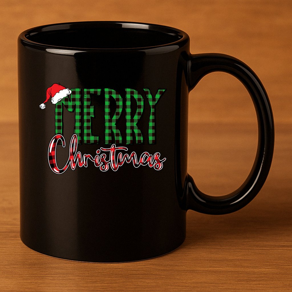 Merry Christmas Plaid Holiday Festive 11oz C Handle Ceramic Mug