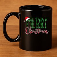 Merry Christmas Plaid Holiday Festive 11oz C Handle Ceramic Mug