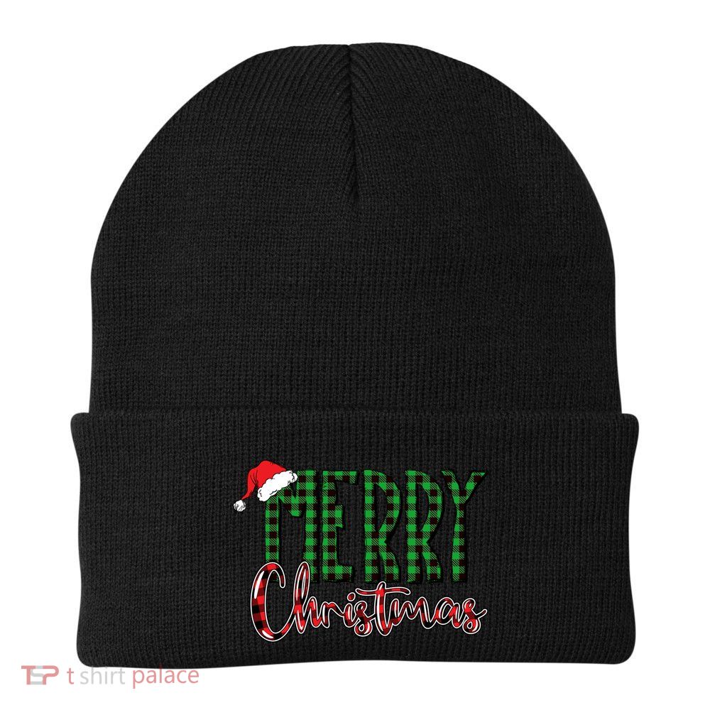 Merry Christmas Plaid Holiday Festive Beanie