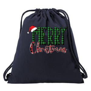 Merry Christmas Plaid Holiday Festive Drawstring Bag