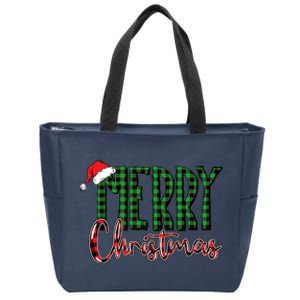 Merry Christmas Plaid Holiday Festive Zip Tote Bag