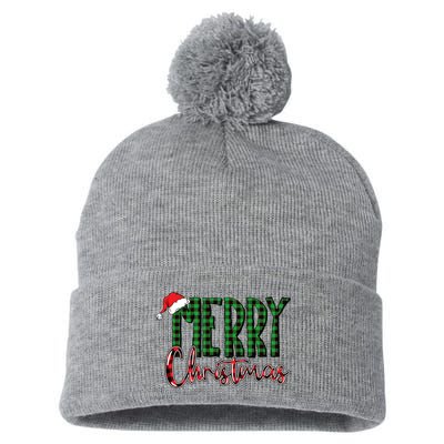 Merry Christmas Plaid Holiday Festive Pom Pom 12in Knit Beanie
