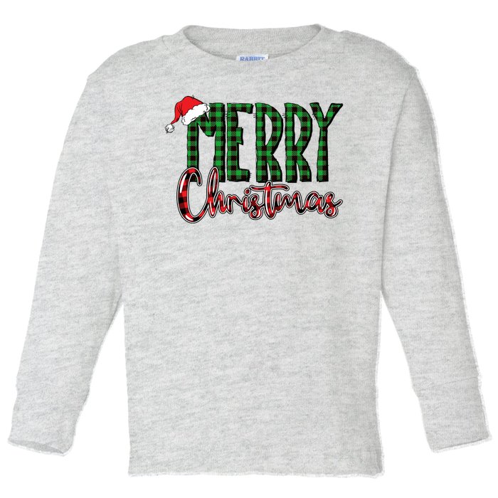 Merry Christmas Plaid Holiday Festive Toddler Long Sleeve Shirt