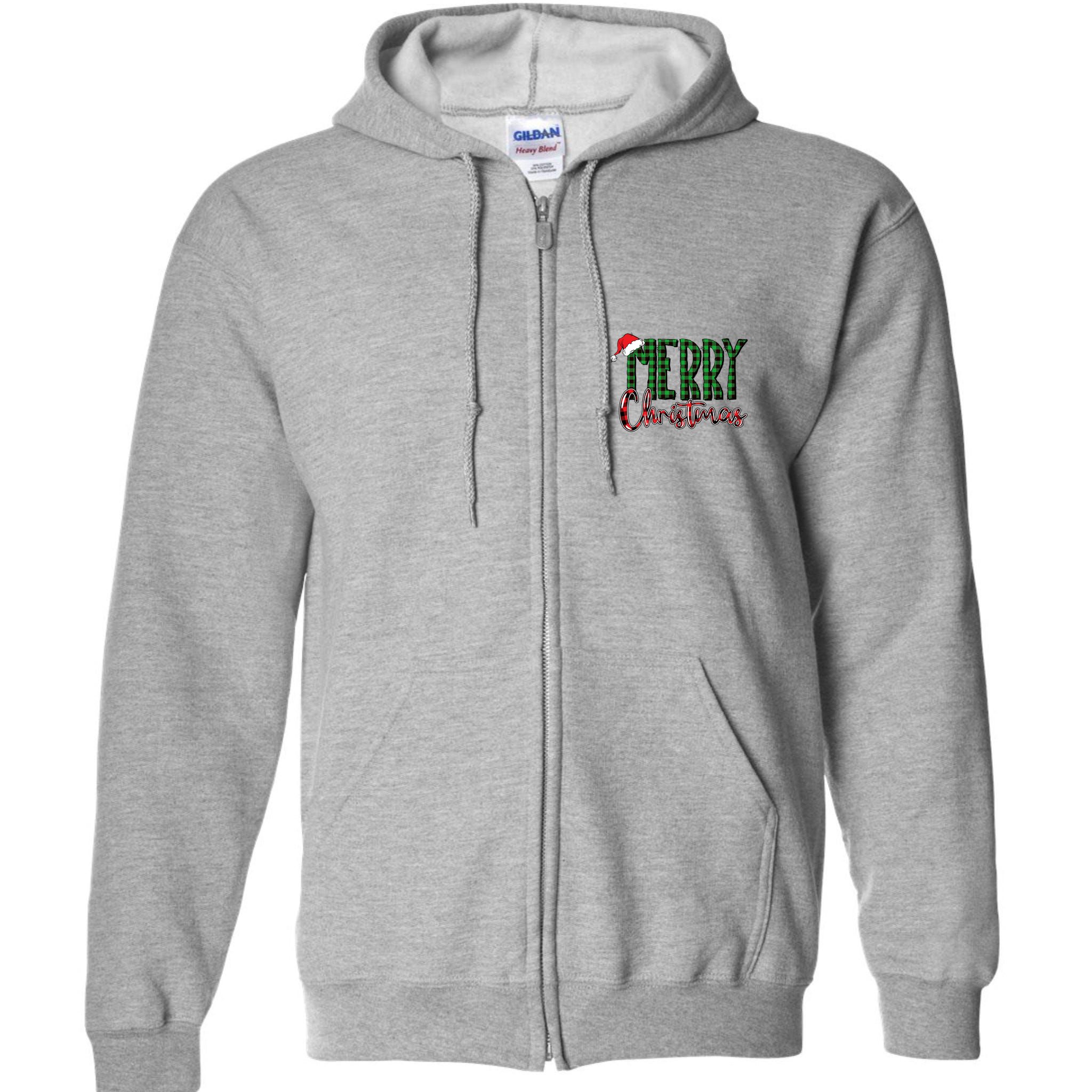 Merry Christmas Plaid Holiday Festive Full Zip Hoodie