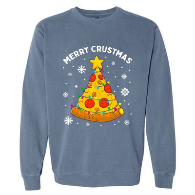 Merry Crustmas Pizza Christmas Tree Xmas Gifts Long Sleeve Garment-Dyed Sweatshirt