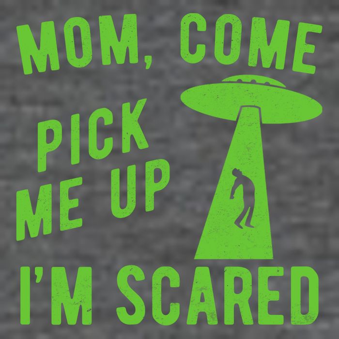Mom Come Pick Me Up Im Scared Funny Alien Ufo 7 Panel Mesh Trucker Snapback Hat