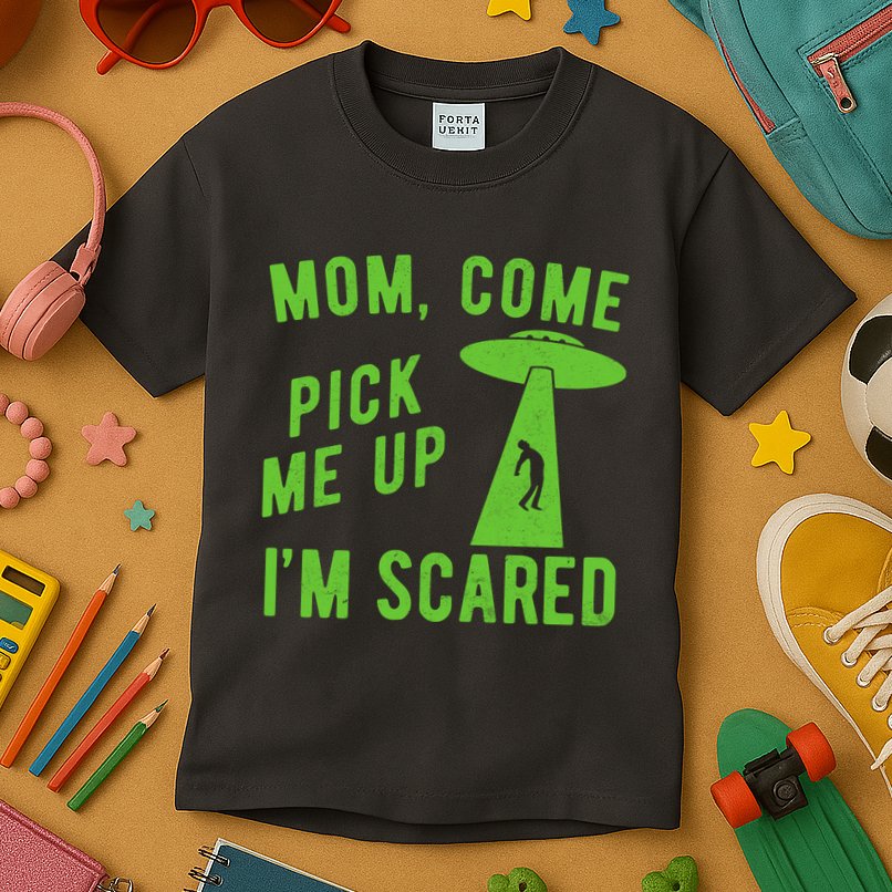 Mom Come Pick Me Up Im Scared Funny Alien Ufo Kids T-Shirt