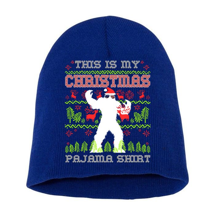 My Christmas Pajama Gift Funny Retro Bigfoot Ugly Xmas Gift Short Acrylic Beanie