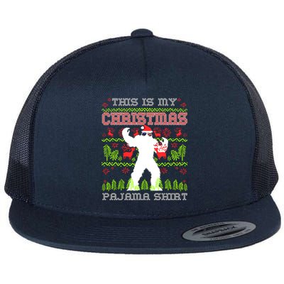 My Christmas Pajama Gift Funny Retro Bigfoot Ugly Xmas Gift Flat Bill Trucker Hat